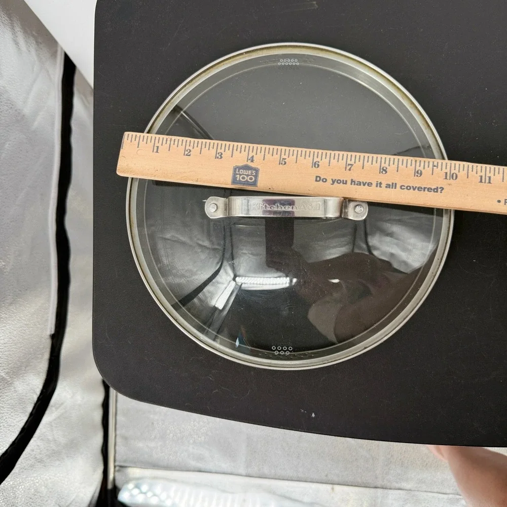 KitchenAid 9.5 Inch Tempered Glass Straining Lid with Stainless Steel Rim Handle
